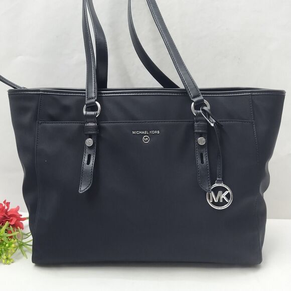 Michael Kors Sullivan Black Nylon Leather Trim Double Handle Tote Shoulder Bag - Picture 1 of 16